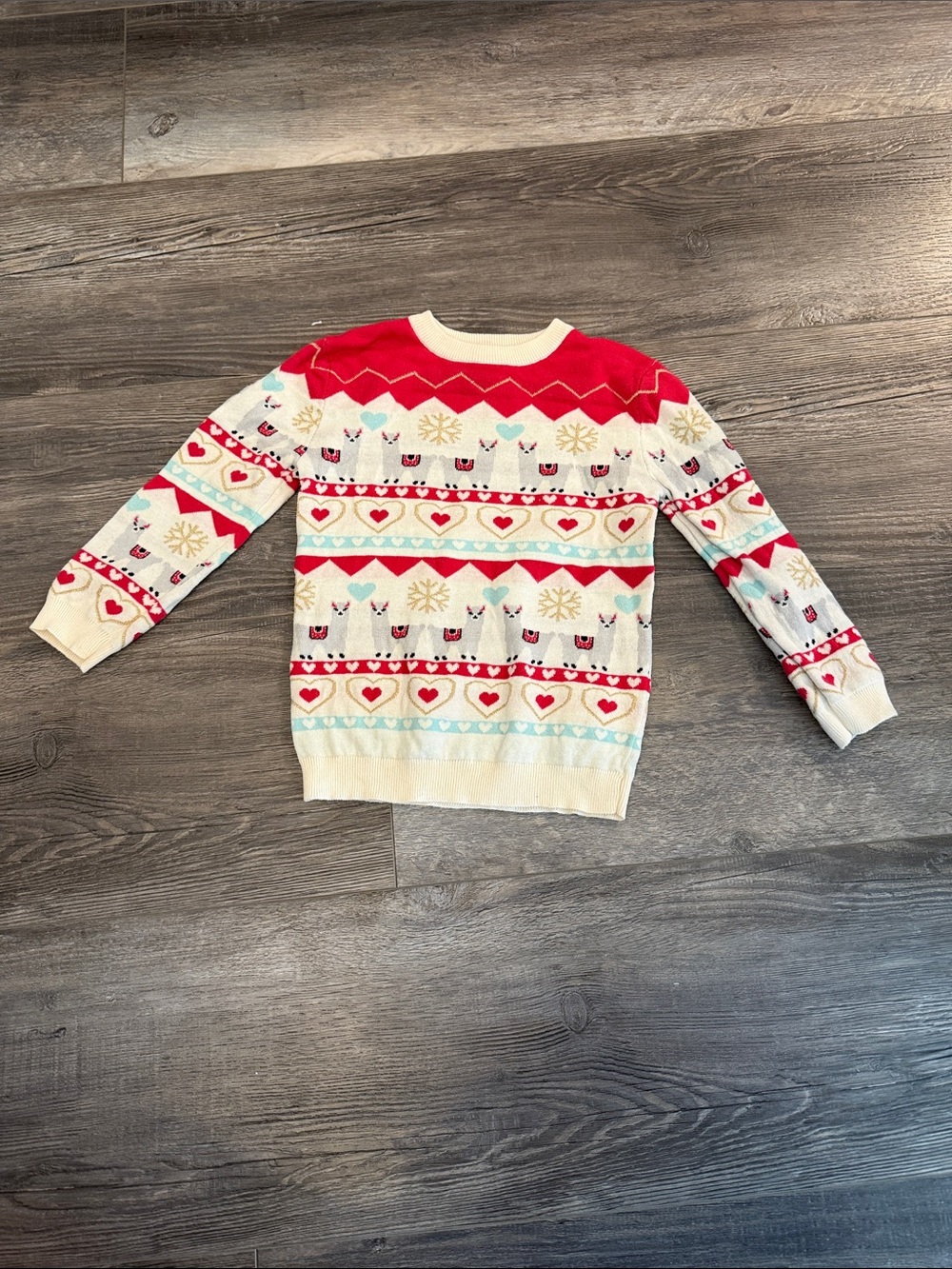 Andy & Evan Cream and Red Patterned Crewneck Sweater